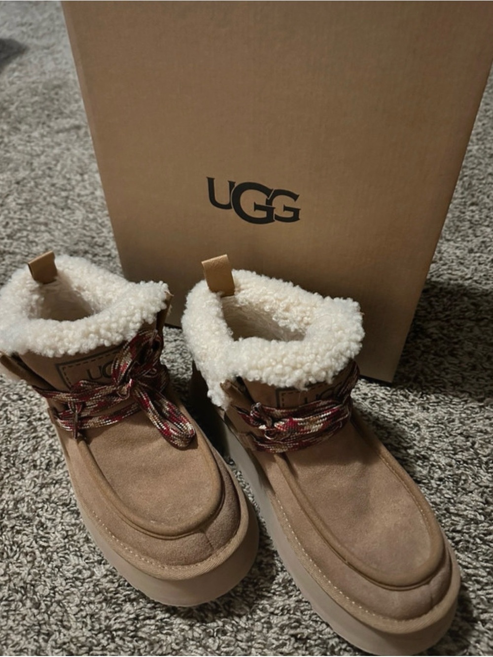 UGG Kids Tan Suede Sherpa-Trim Winter Boots